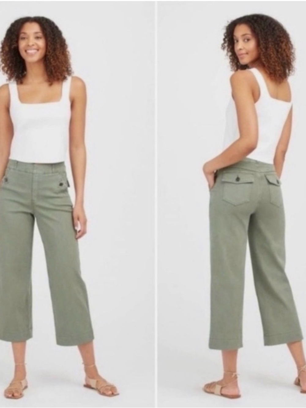 SPANX Olive Wide-Leg Crop Utility Pants